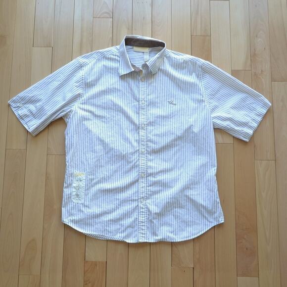 Rocawear Short Sleeve Button Down Shirt Size XL Brown White - Picture 1 of 6